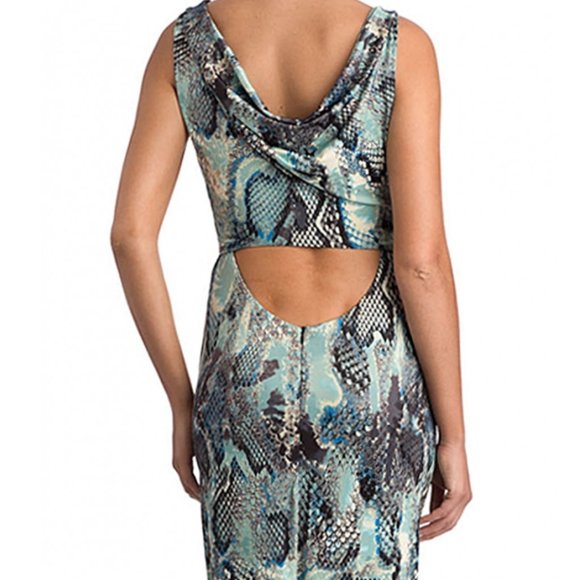 Marisa Kenson Teal Black Snakeskin Print Sleeveless Cut-Out Maxi Dress - XS NWT - Picture 4 of 13